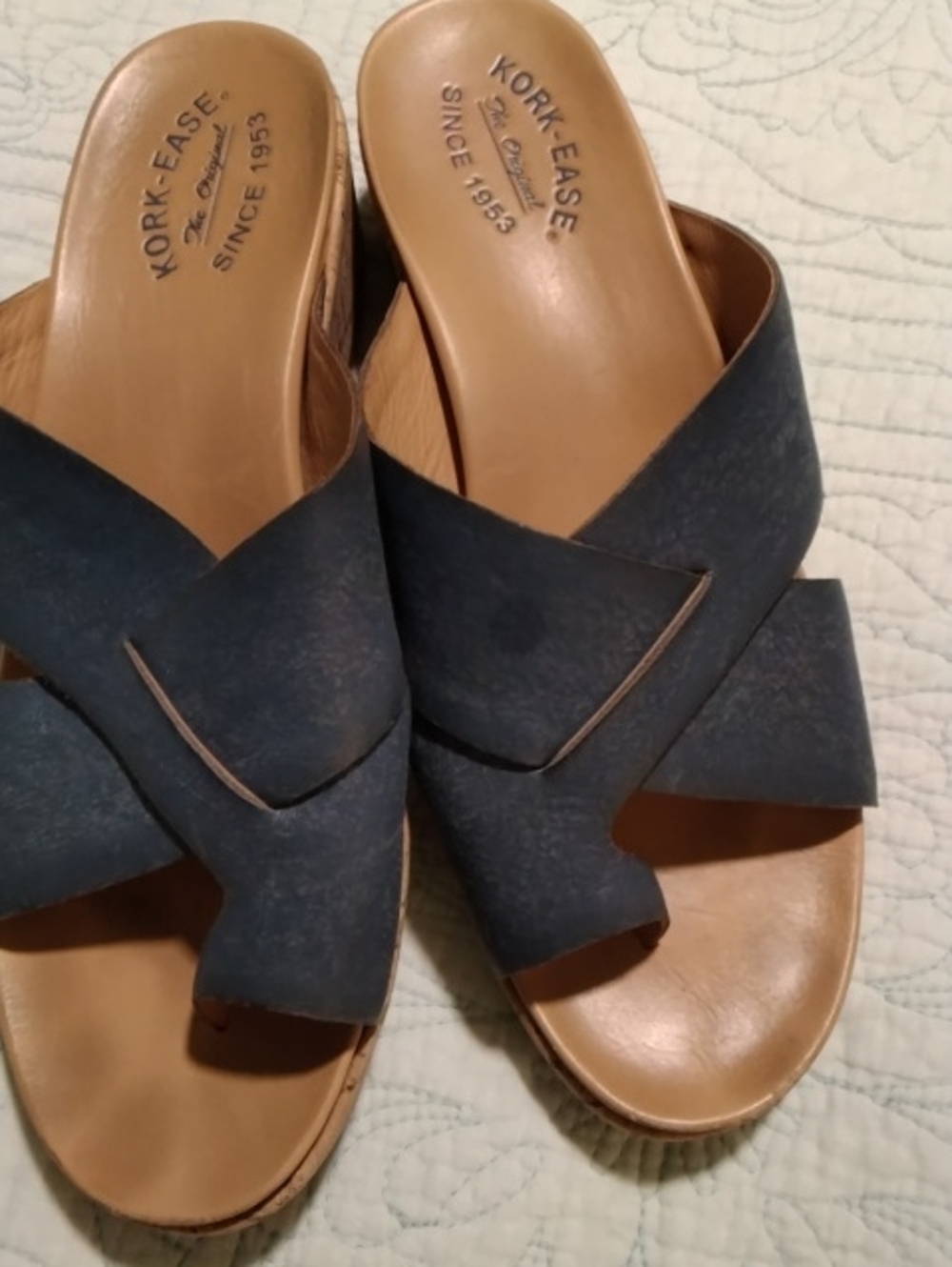 Kork-Ease Navy Cross-Band Slide Mules